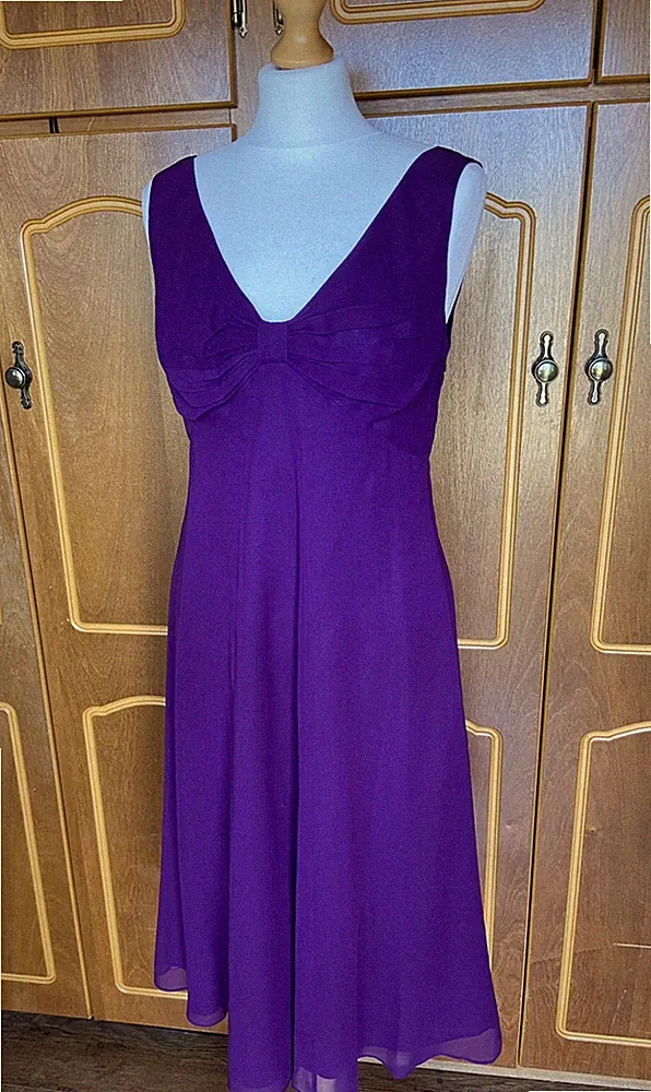 LK Bennett Kleid Größe 12 lila Seide Party Hochzeit Gast Anlass Event Cocktail