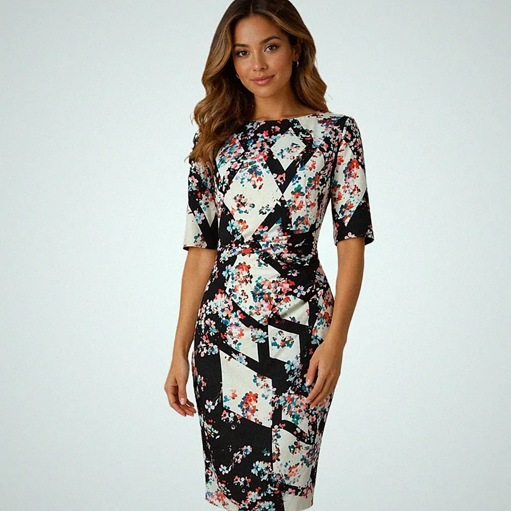 LK Bennett Kleid UK 14 Blumen Rüschen Bleistift Hochzeit Gast Kreuzfahrt Party