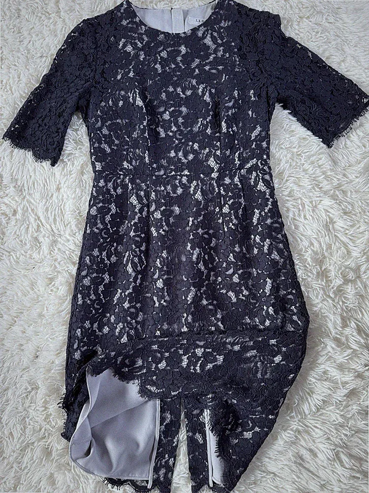 LK BENNETT Sloane blau Kleiderschrank Spitze Hochzeit Gast formell Cocktailkleid UK 10