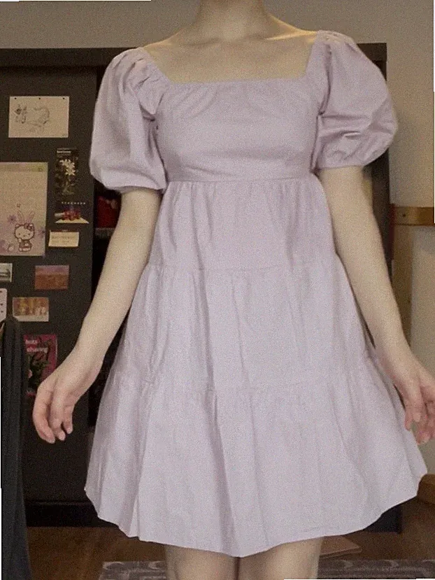 lolita coquette helllila A-Linien-Kleid Puffärmel Baumwolle Gr. M 100% Baumwolle