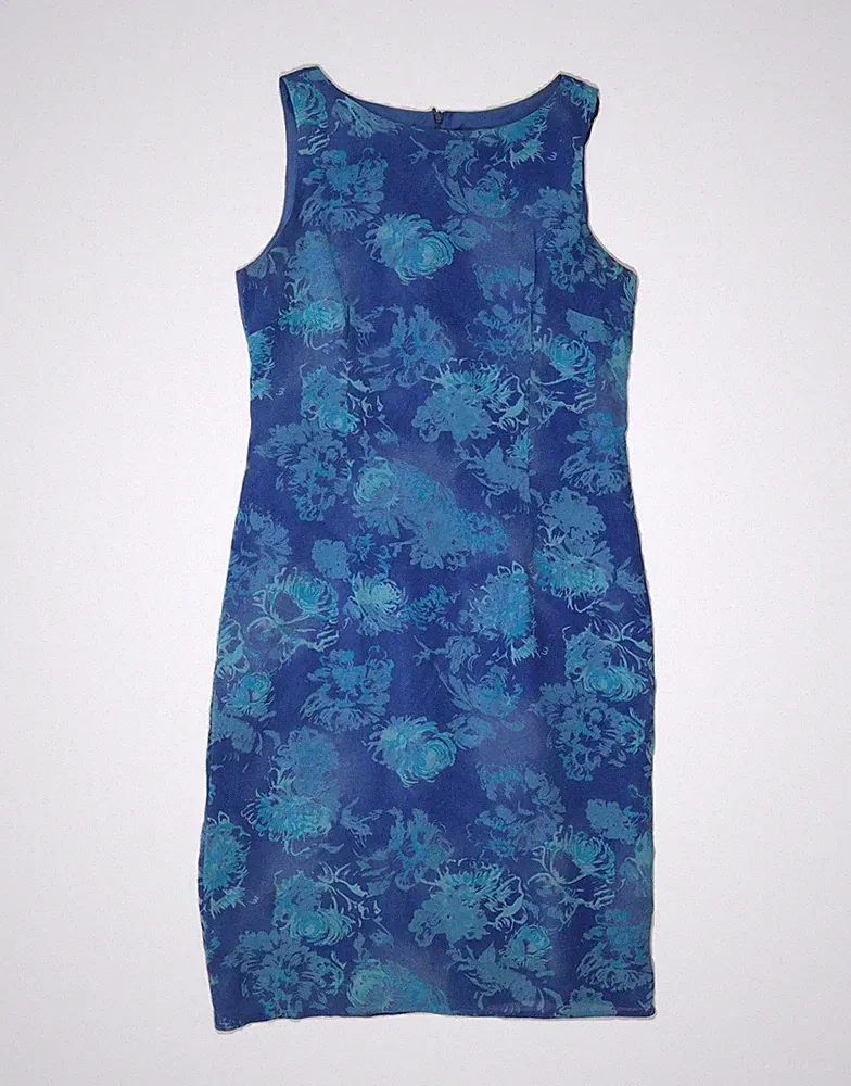 Long Tall Sally Damen ärmelloses Etuikleid UK 16 Large blau Blumenmuster AO09