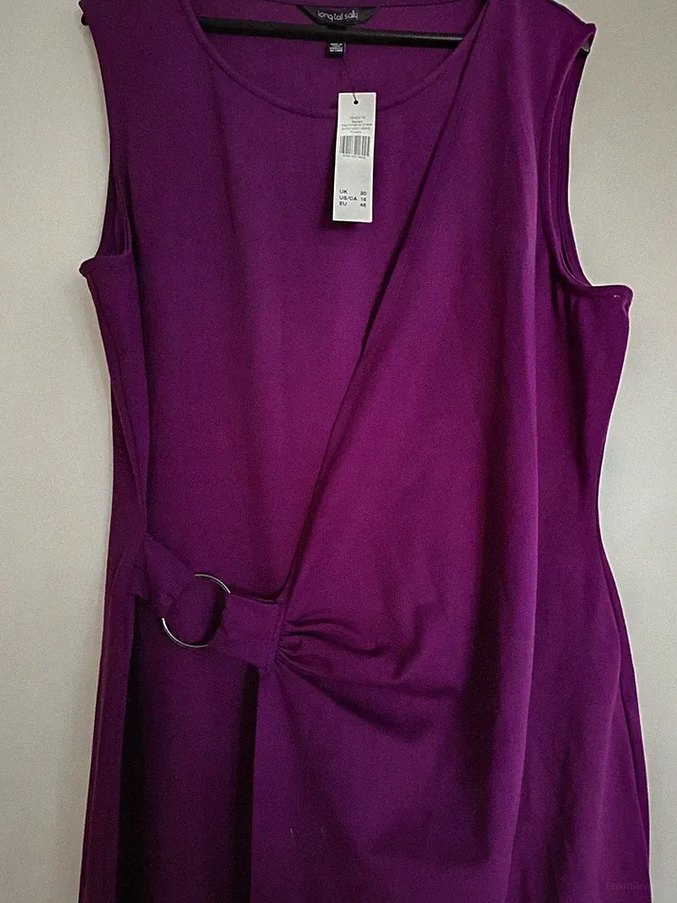 Long Tall Sally Damen Etuikleid Midi asymmetrisch ärmellos Gürtel lila 48