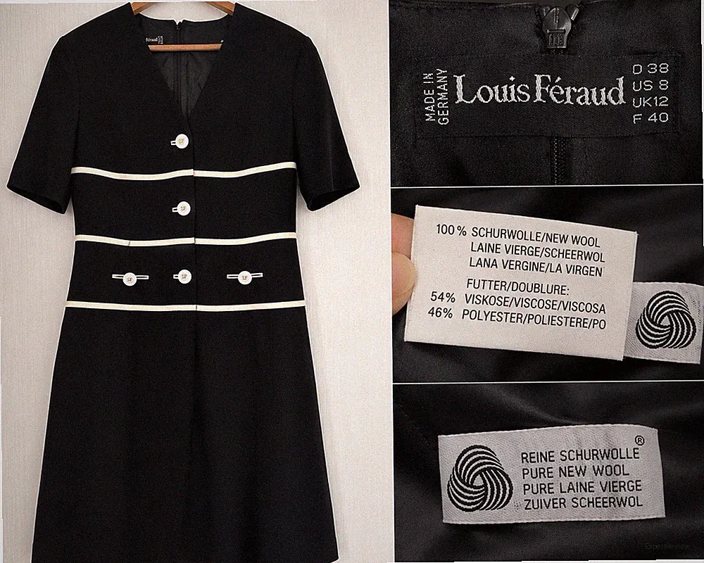 Louis Féraud Damen Kleid A-Linie midi gestreift Schurwolle kurzarm Gr. 38