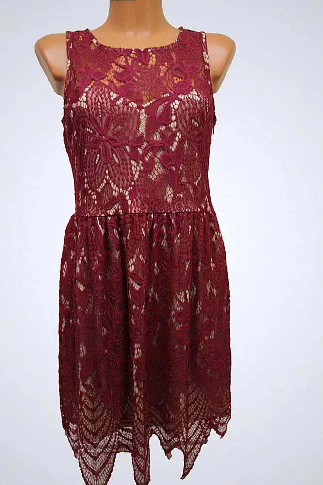 love fire Minikleid M 38 kurz rot Etuikleid ärmellos Kleid Spitzenkleid Spitze