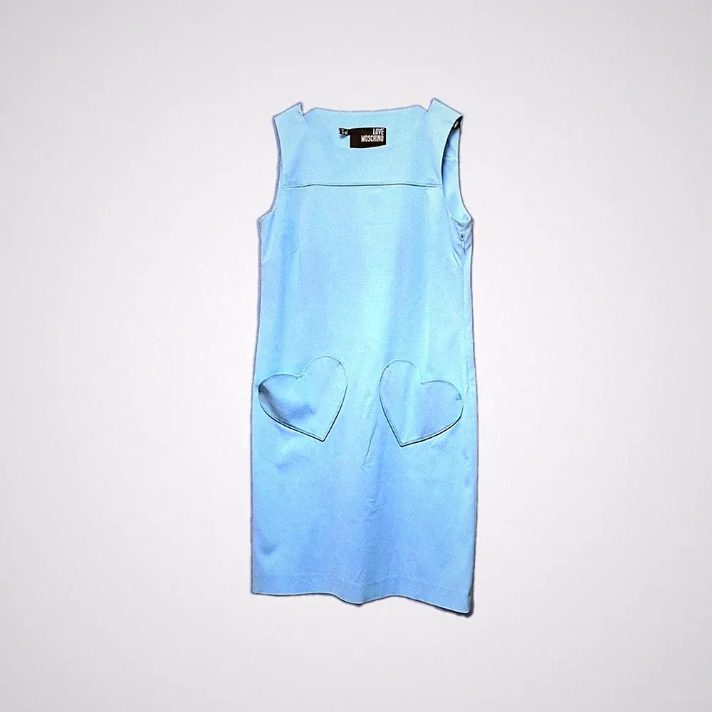 Love Moschino Damen Etuikleid Gr. 36 Hellblau Herz Taschen ärmellos knielang Zip