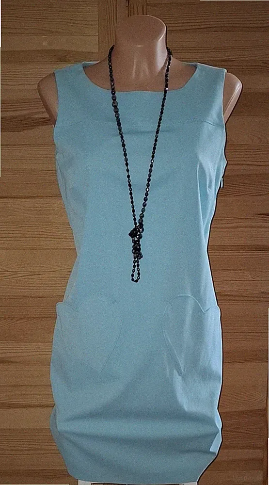 Love Moschino Damen Kleid Gr. 38 Blau / Türkis Taschen ärmellos
