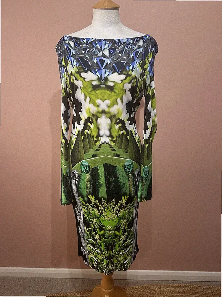 Luisa Cerano Midikleid UK 16 Wackel Bleistift Trompete L’oeil Garten Hochzeit Gast