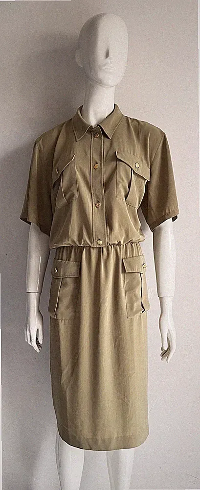 Luisa Spagnoli Kleid Dress Midi Grün Gr. 48 Gummibänder