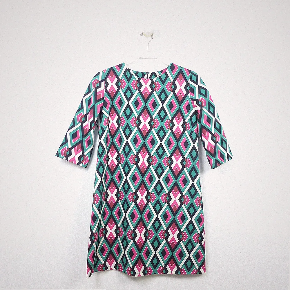 LUMINA Kleid Etuikleid Dress Multicolor 70er Grün Pink Gr. M