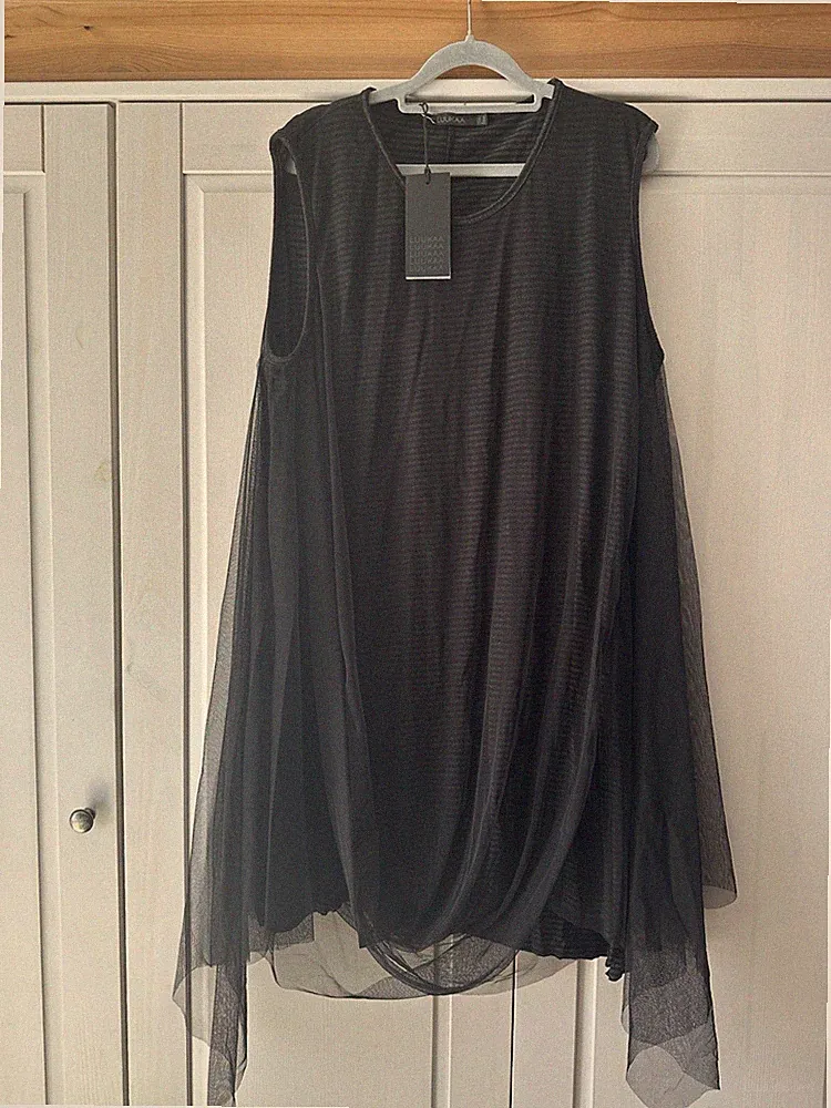 Luukaa Kleid Gr.5 (46/48/50) Schwarz, Mesh, Lagenlook