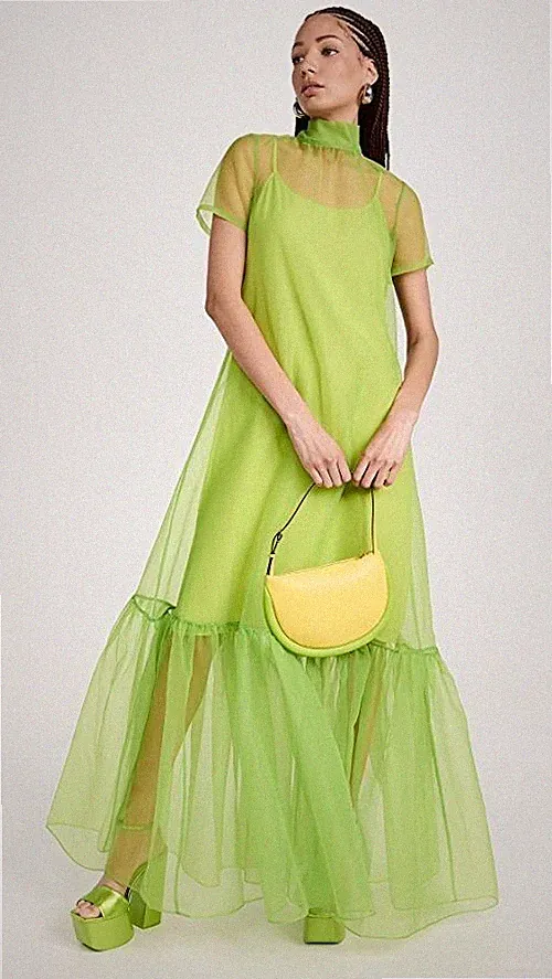 Luxus Grün Organza Maxi Kleid für Damen Mit Gefüttert Taftkleid Abendkleid