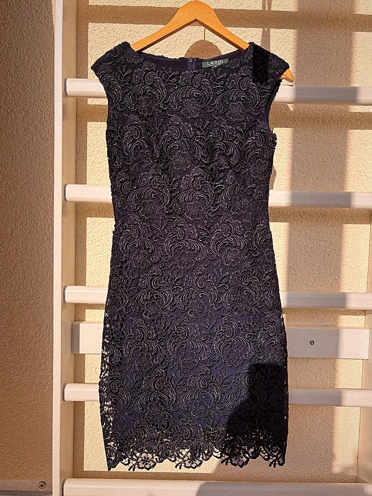 Luxus Kleid Ralph Lauren 2 Gr. 34_XS dunkelblau Stretch Etuikleid