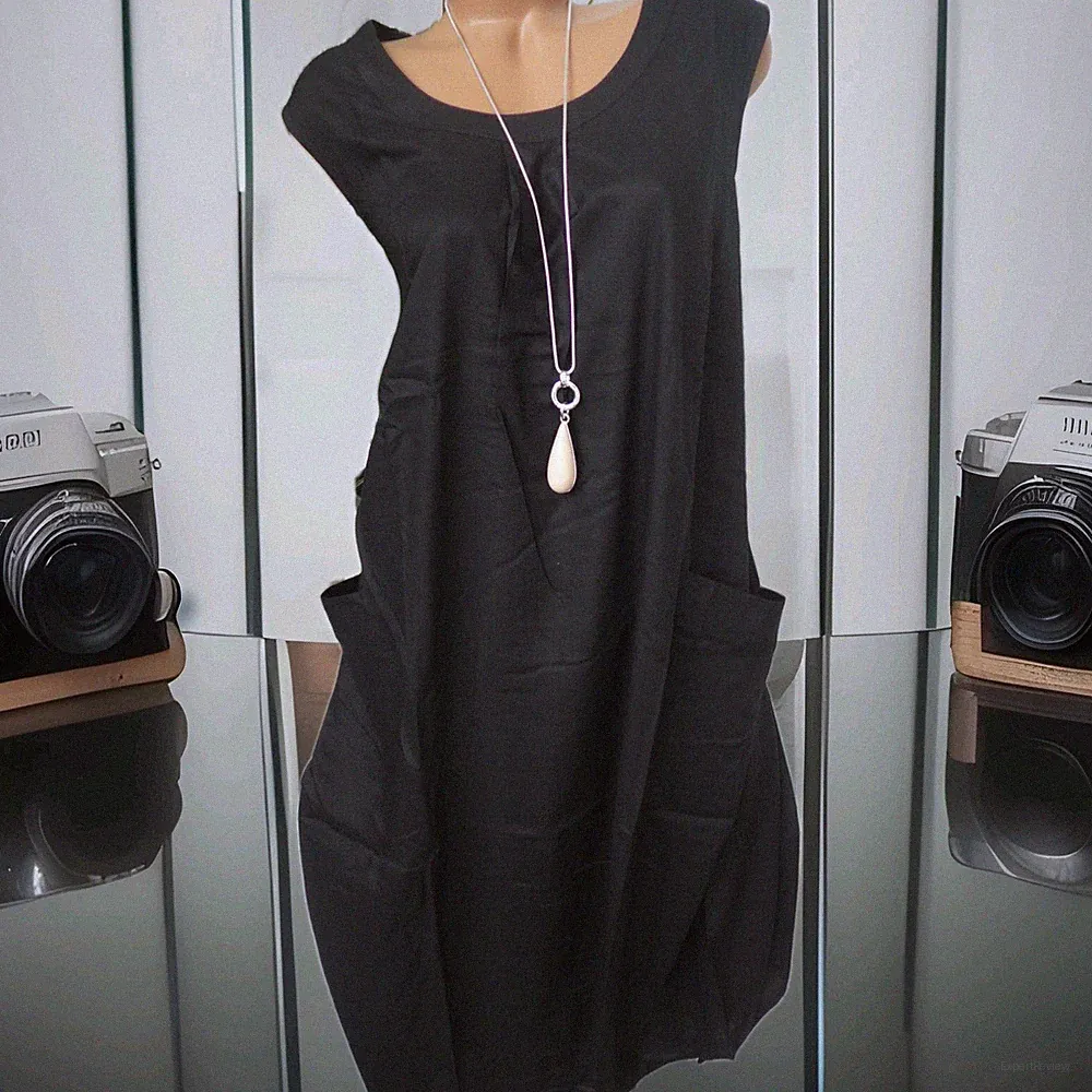 M.collection Kleid Viskose Damen Gr 50 bis 56 schwarz weich fallend (993)