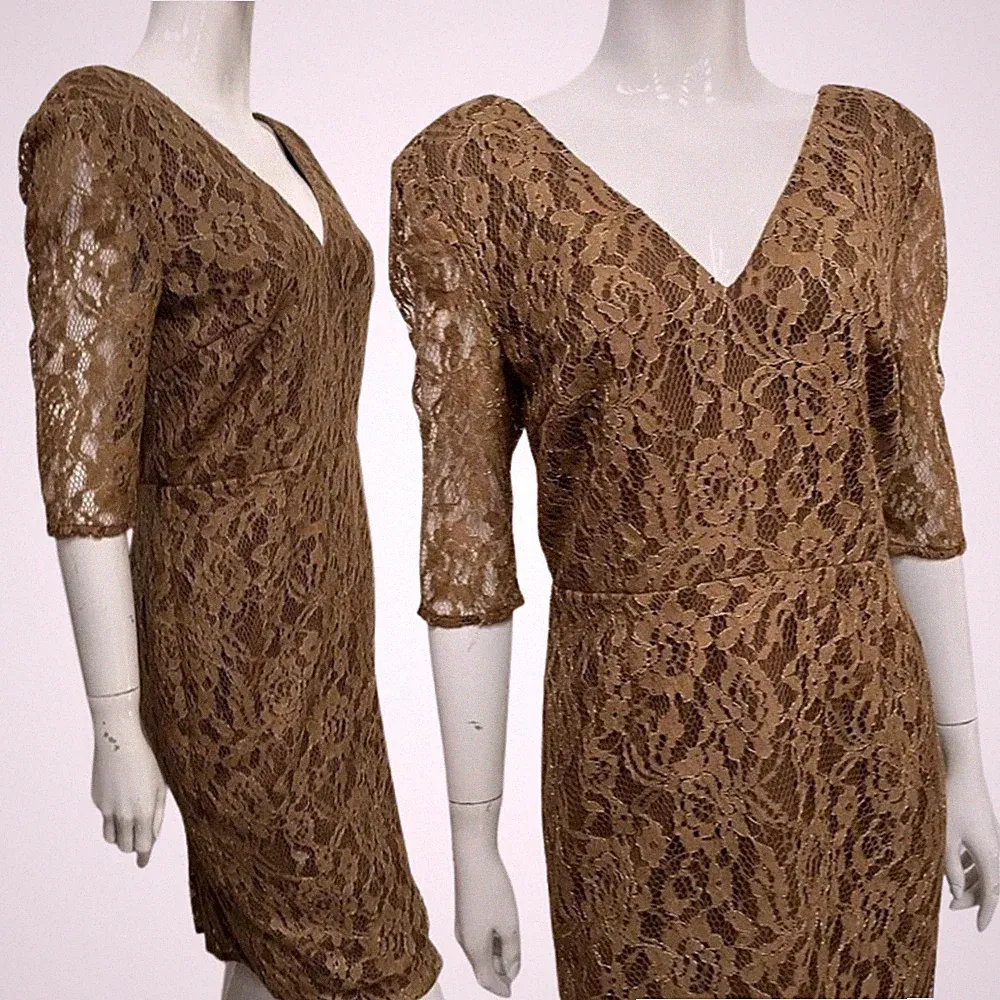 M&S Autograph Bronze Kleid 10 Spitze Anlass Formell Hochzeit Gast