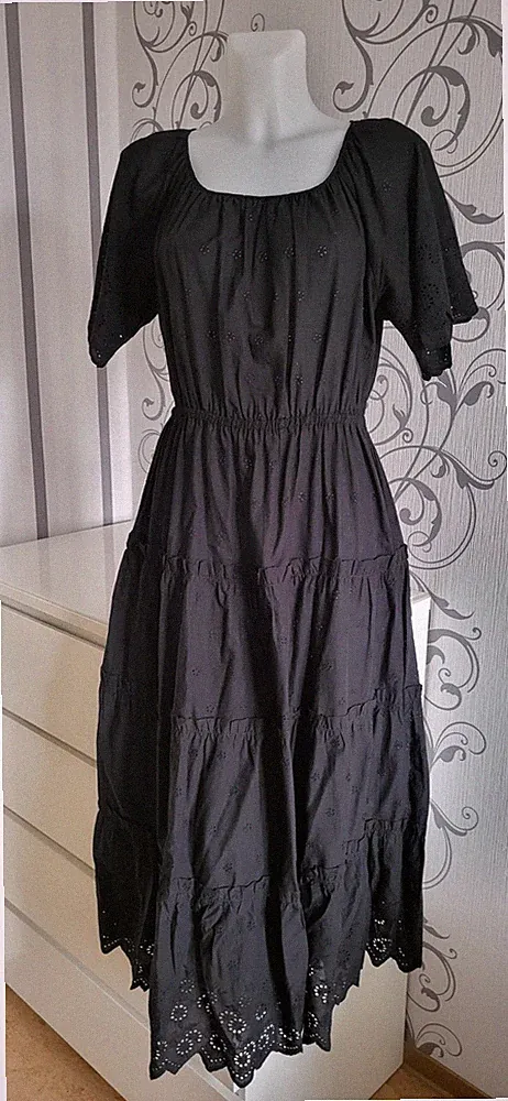 M&S Collection Kleid Lochstickerei broderie anglaise Schwarz UK 14 NEU