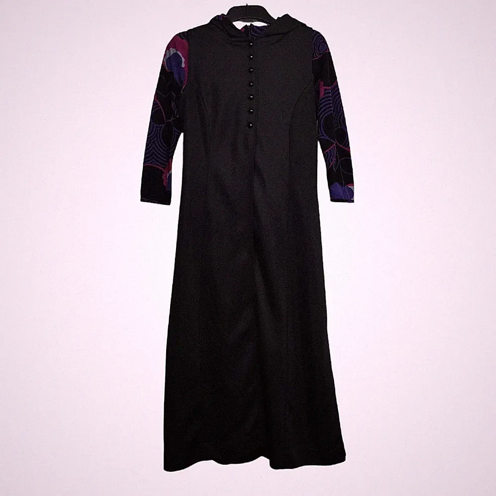 Mackerness Damen Kleid & Cape Set Schwarz Small Langarm Kapuze A Linie Vintage