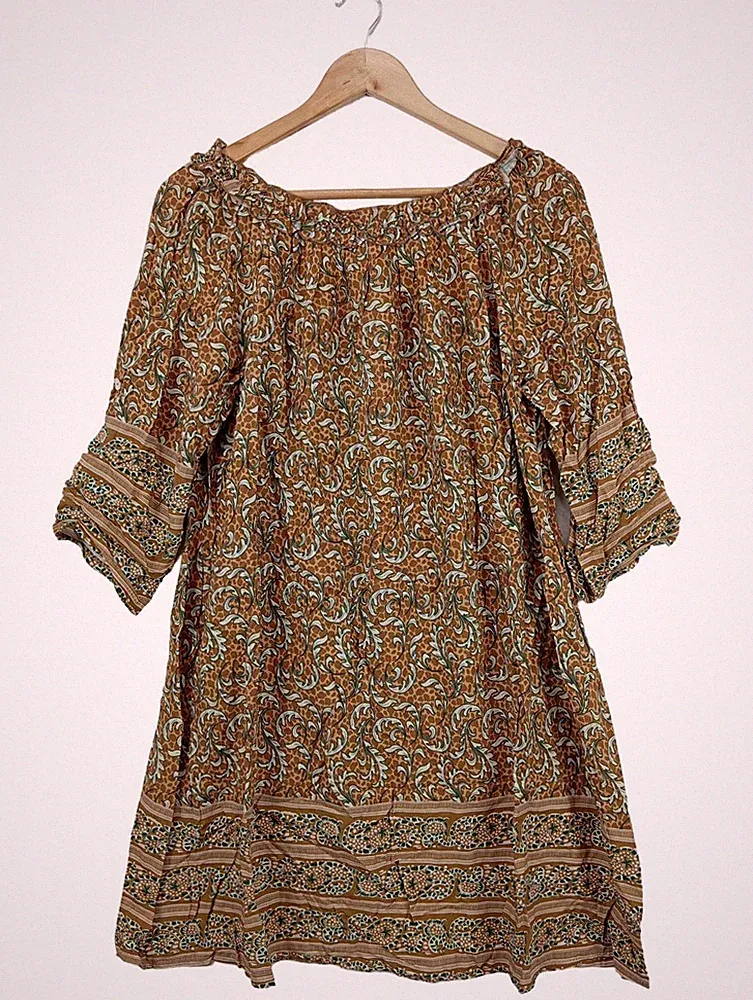 MADE IN ITALY A-Linien Kleid Damen Kleid Gr. DE 36 braun-türkis-weiß Casual-Look