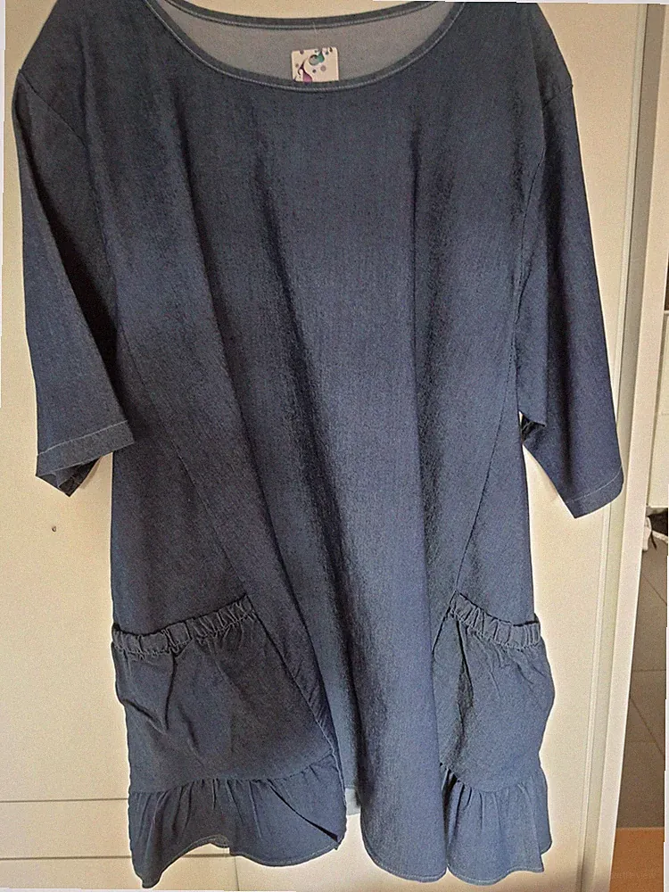 Made in Italy Damen Jeanskleid Gr.54 blau Denim A-Linie kurz 3/4 Ärmel