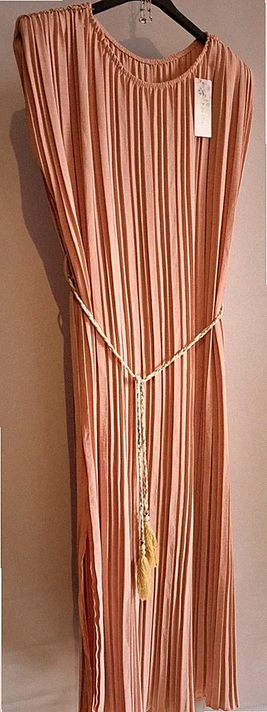 Made in Italy,Damen Kleid,Sommerkleid,Plissee-Kleid,Schlitz,Rosa, Einheitsgröße