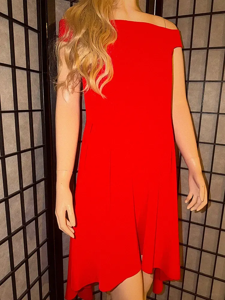 Made in Italy Kleid Rot Carmen-Ausschnitt Vokuhila Gr L 40