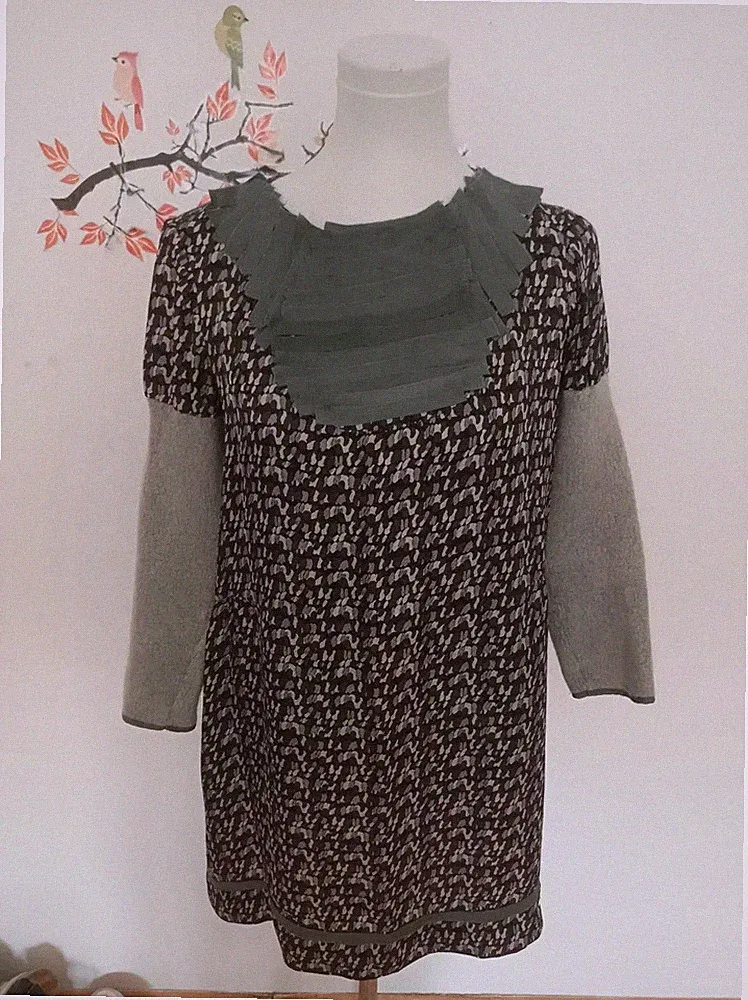 made in Italy Kleid Tunika Seide Gr. M grau mit Kaschmir Ärmel