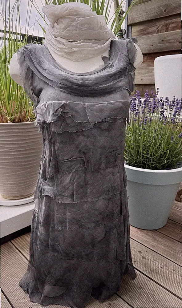Made in Italy Sommer-Koffer-Kleid, Grau, Größe M, Seide/Viscose/5% Elastan