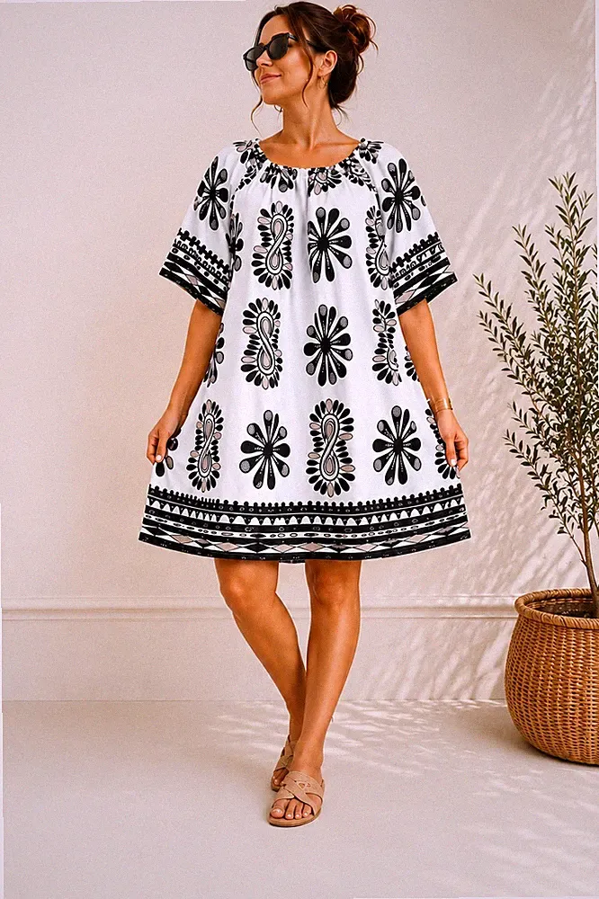 Made in Italy Sommerkleid Damen Tunika Schwarz XXL 3XL 4XL 44 46 48 50 Viskose