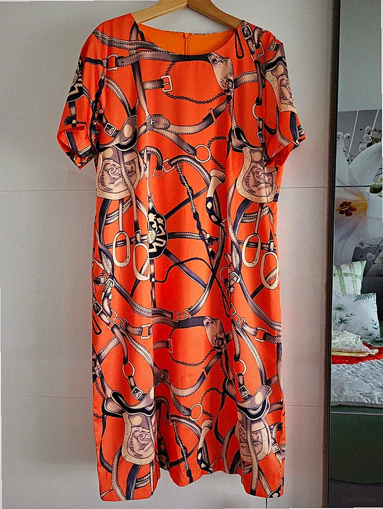 Made in Shanghai Etuikleid Midi 2XL orange mehrfarbig Kurzarm RV Neu
