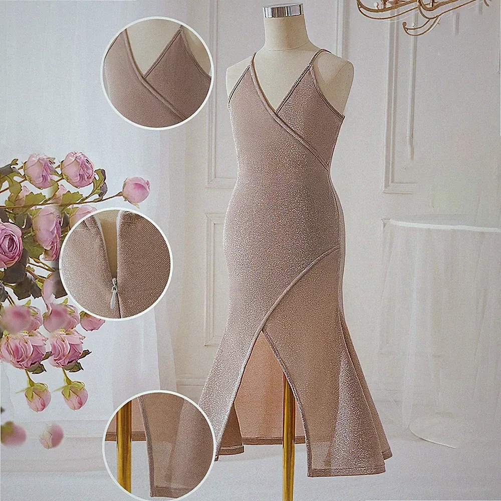 Mädchen Abendkleid Saum Mit Schlitz Vorne Ballkleid Hochzeitsgast Kleid Bodycon