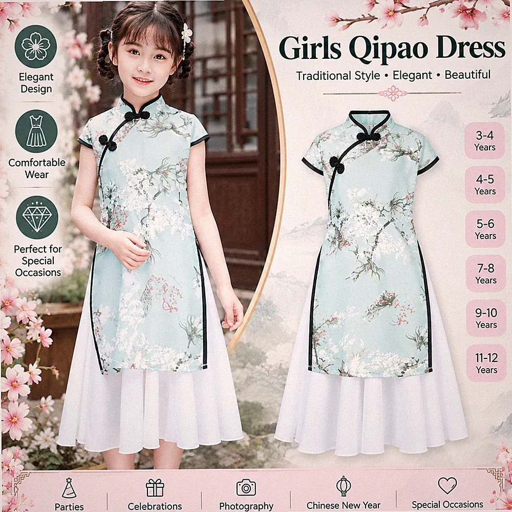 Mädchen chinesisches Qipao Kleid Blumen Cheongsam traditionelles Kostüm Party Prinzessin