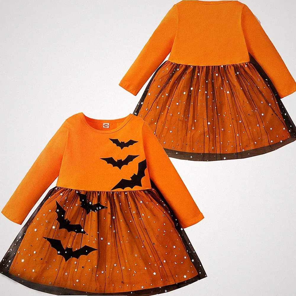 Mädchen Halloween Kürbis Kleid Pumpkin Hexe A-Linien Kleid Karneval Party Kostüm