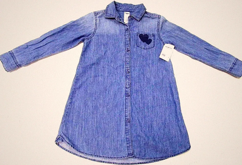 Mädchen KLEID blau DENIM Baumwolle A-LINIE Langarm CARTERS Shirt | 6 7 8 10 12 Jahre