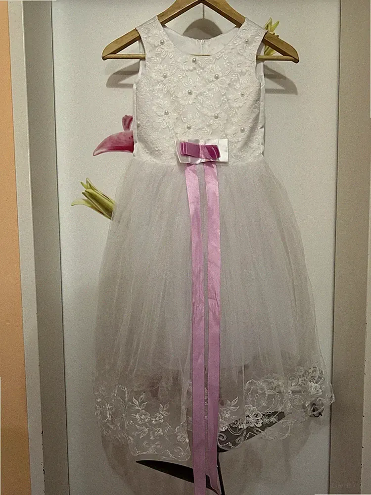 Mädchen Kleid festlich weiß rosa Gr.ca. 104-110 lang Tüllkleid. 1xgetragen
