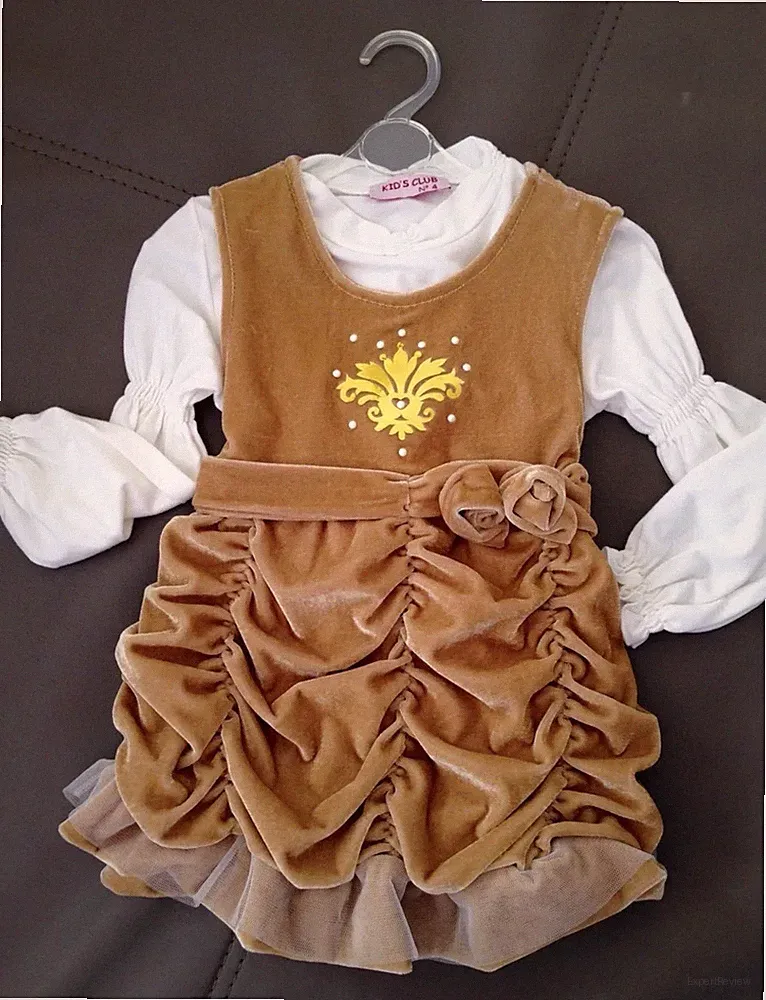 mädchen kleid samt beige gold Langarmshirt weiss Gr 80-110 Neu