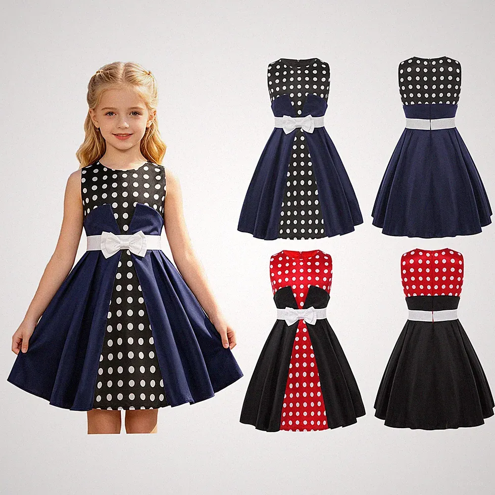 Mädchen Kleid Schleife Taille A-Linien-Kleid Farbblockierung Kleider Abschluss