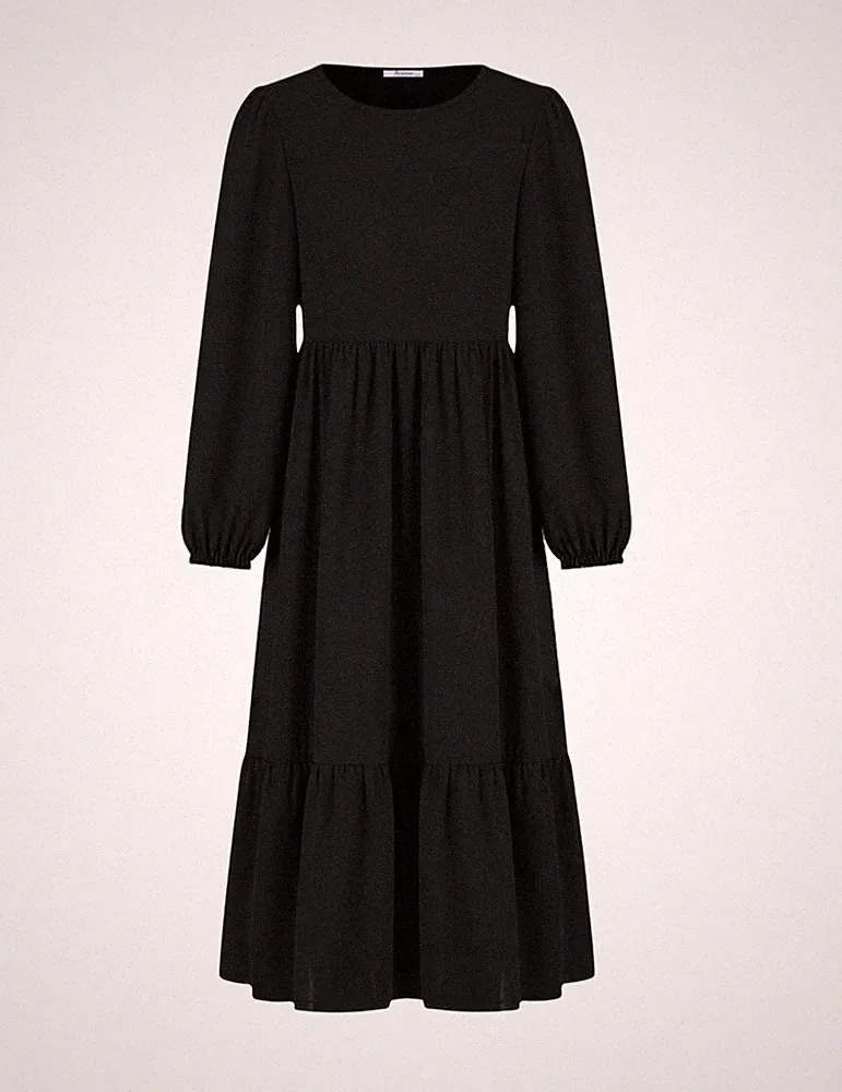 Mädchen Langarmkleid Schwarz Rüschensaum Kleider ALinie Festkleid Kinder Klei...