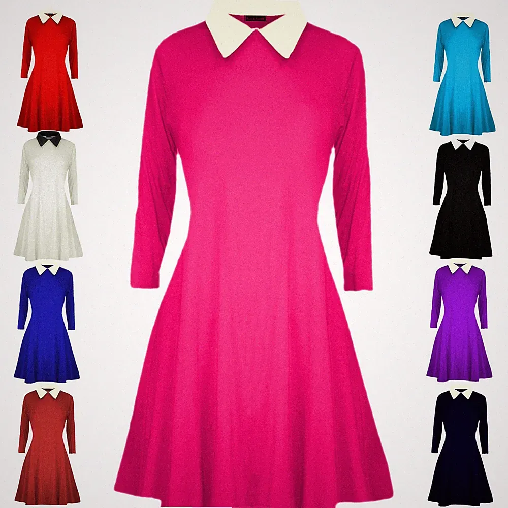 Mädchen Swing Kleid Peter Pan Kragen Outfit Skater ausgestellt Kinderkleider
