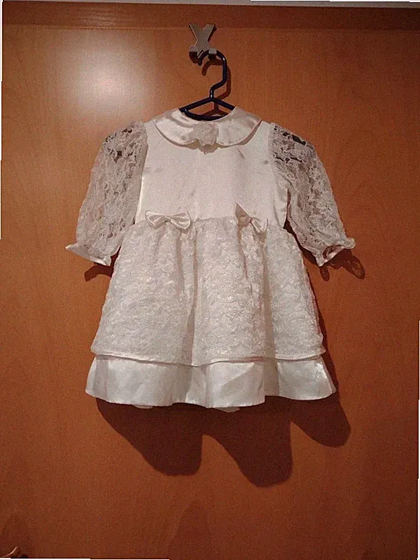 Mädchen Tauf Kleid mit Spitze in Creme Gr. 74-80