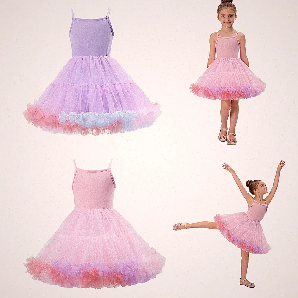 Mädchen Tüllkleid Spaghettiträger Partykleid Ärmellos Tutu-Kleid Hochzeitsgast