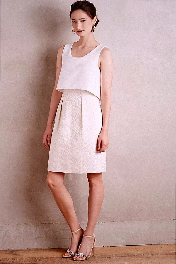 Maeve Anthropologie £158 Chanterie elfenbeinfarben Etui Party Kleid UK 10 EU 38 US 6 EUC