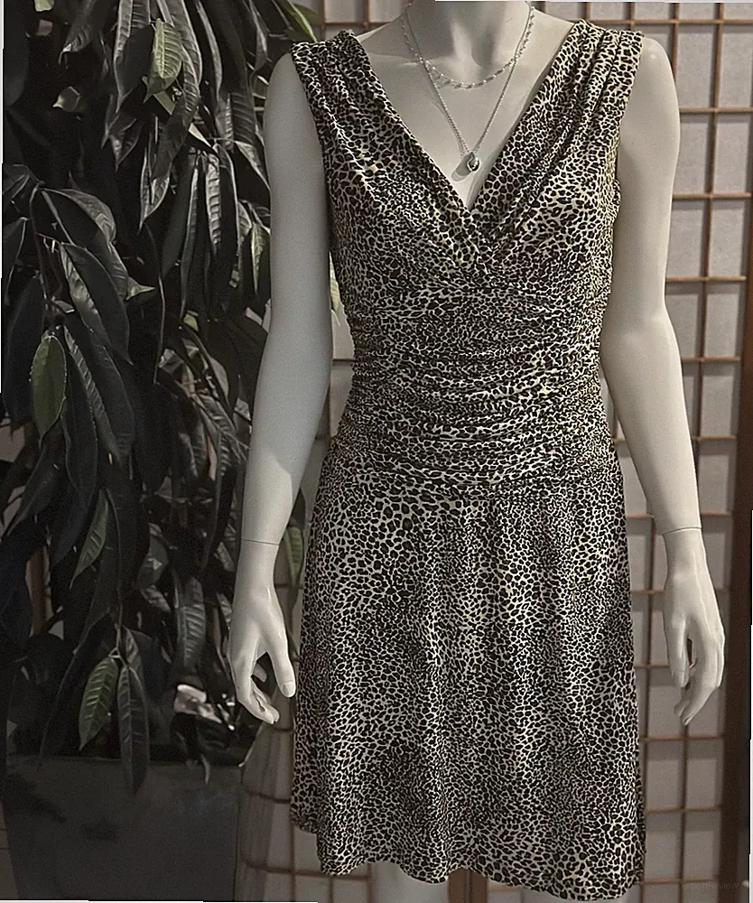 Maggy Boutique Damen Kleid Leopardenmuster A-Linie V-Ausschnitt knielang Gr. 38