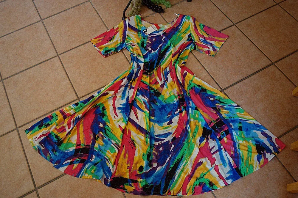 MAGNA Sommer Kleid 40 42 NEU bunt multicolor Hippie Stretch A-Linie LAGENLOOK