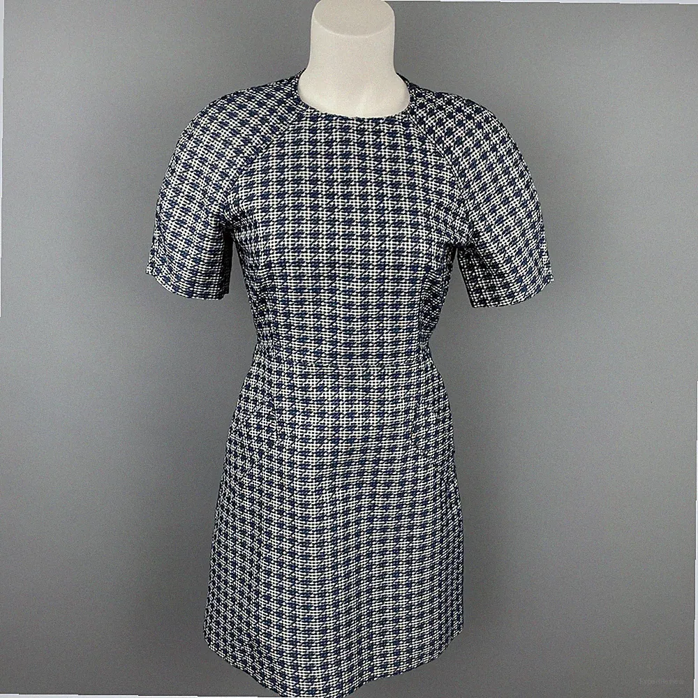 MAISON KITSUNE Größe 4 Blau Kariertes Ärmelloses Kleid Aus Polyester-Mischung