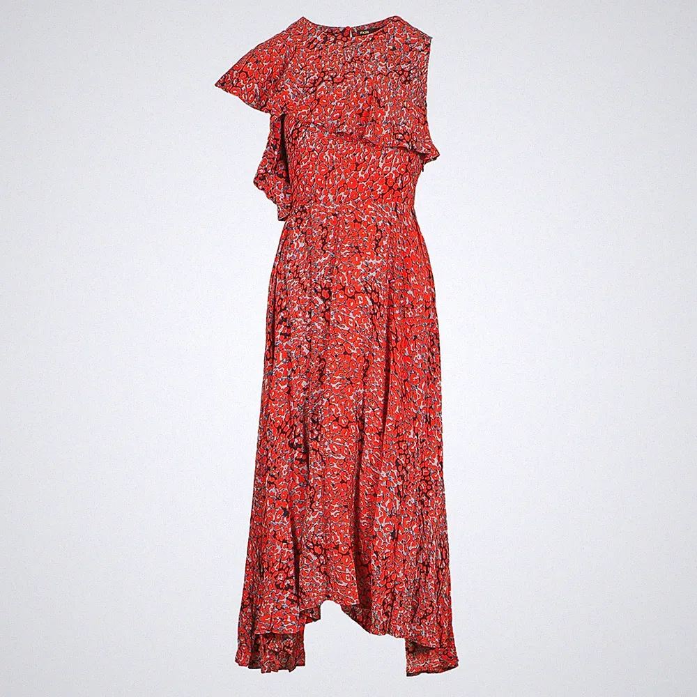 Maje Damen rot 100 % Viskose Leopardenmuster Midikleid Größe 1 S 8 H18RIVELE
