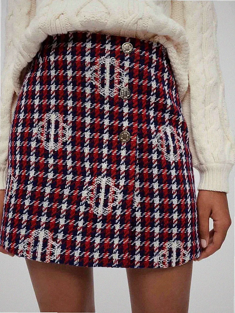 Maje Damen rot kariert Jacquard kurzer Rock Größe 40 FR 12 UK 8 US MFPJU00914