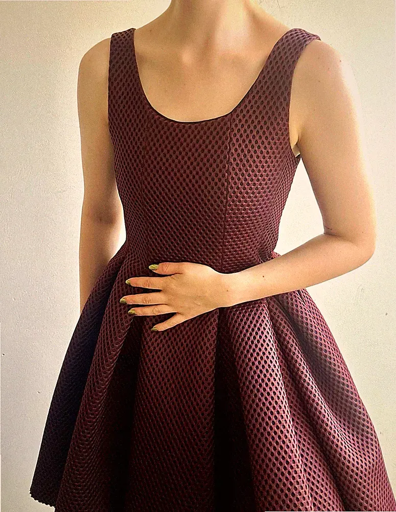 Maje Damen Skaterkleid Bordeaux/Schwarz Kurz Rundhals Reißverschluss Gr. 1