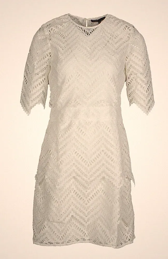 Maje Damen weißes kurzärmliges Spitzenkleid Größe 1 S UK 8 H18ROSALBA