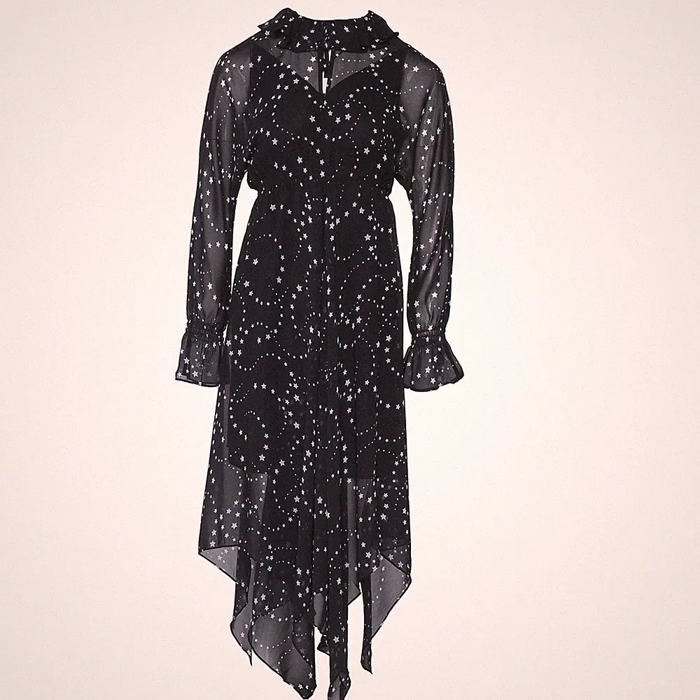 Maje Damenkleid in Schwarz mit Sternenprint Fit Flare-Schnitt Midi-Länge Gr 1 S