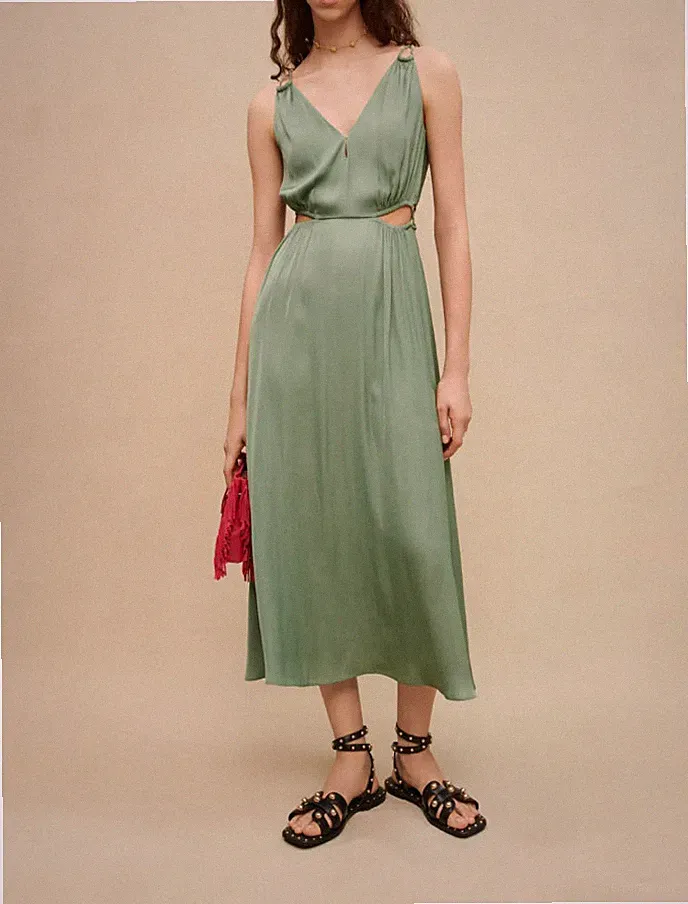Maje Kleid Grün Gr. 40 FR Damen Cutout Maxi Lang Ärmellos Viskose MFPRO02968