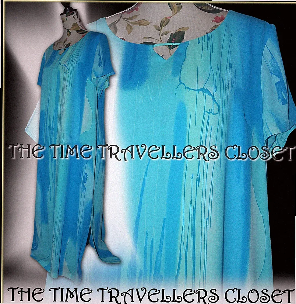 Mandy Marsh Blue Abstract Split Midi Calf Tie Dress Lined UK 18 EUR 46 US 14
